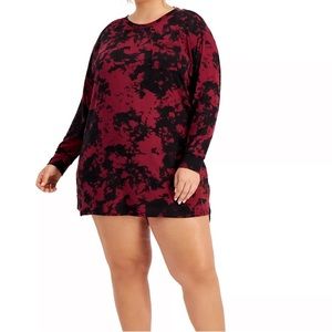 Jenni Plus Size Sleep Shirt Black and Red Tie Dye